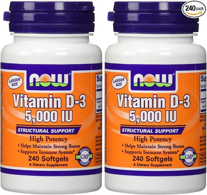 NOW Foods Vitamin D3 5000 Iu 240-softgels (Pack of 2)