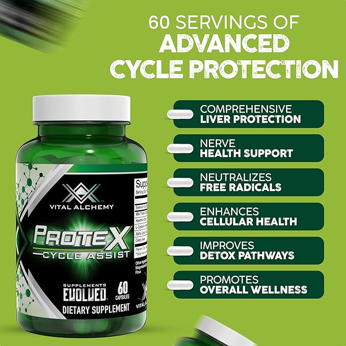 Vital Alchemy ProteX On Cycle Assist - Liver Cleanse Detox &amp Repair Formula - Liver Support Supplement with Milk Thistle Alpha-lipoic AcidL-Cysteine hcl and Others for Men 60 Servings -USA Mad