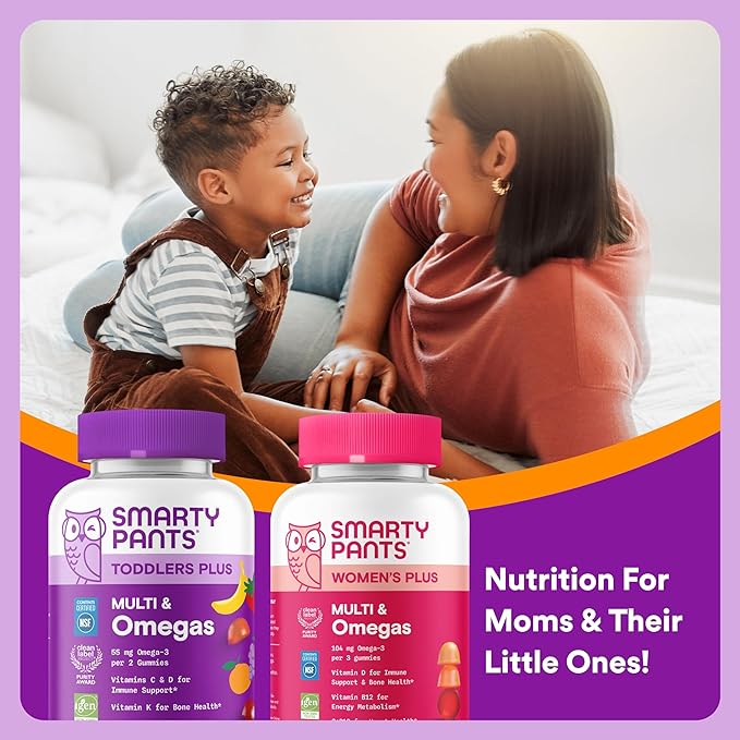 SmartyPants Mom &amp Toddler Daily Nutrition Bundle: Women’s + Toddler Multivitamin Gummies with Omega-3 DHA/EPA Vitamins D3 B12 A &amp Zinc – Gluten Free Non-GMO 90 &amp 60 Count (Pack of 2