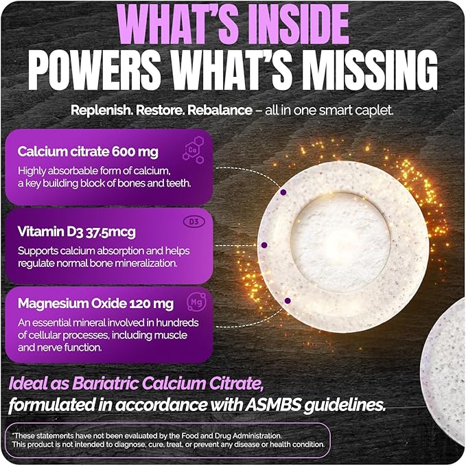 Fast Melting Calcium Citrate 600mg with Vitamin D3 and Magnesium - 120 Ct x 2 Pack Smooth Dissolving Cherry Flavor Tablets Non-Chalky Bariatric Calcium for Post Surgery