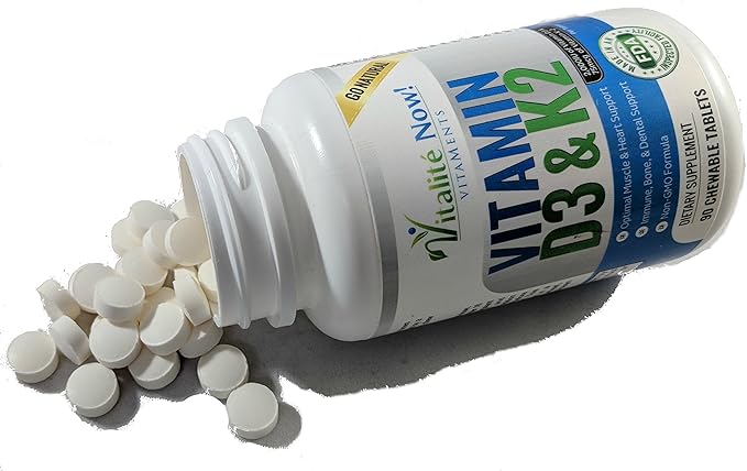 Best Vitamin D3 2000 IU + K2 - Optimized Absorption in Best Form MK7 for Lung Health Strong Bones &amp Healthy Heart - All Natural - Cherry Flavor - 90 Chewable Tablets - 3 Month Supply!