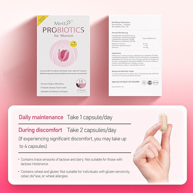 Vaginal Probiotics for Women pH Balance with Lactobacillus Probiotic &amp Cranberry White Pomegranate Women's Vaginal Health Supplement Healthy Vaginal Odor &amp Vaginal Flora 30Ct (Pack of 1)