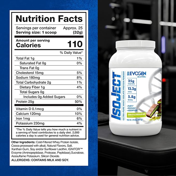 Evogen Isoject - Whey Protein Isolate | Ultra-Pure Whey Protein Powder with Ignitor Enzymes BCAAs and EAAs | Enhanced Absorption &amp Recovery | Dubai Chocolate Protein | 25 Servings