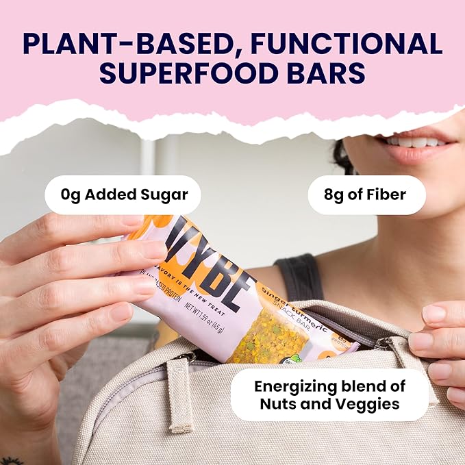 Vybe Snacks Savory Nutrition Bars Turmeric Ginger Flavor | Plant Based Vegan Zero Added Sugar Gluten Free Keto Friendly No Artificial Ingredients Organic 8-9 gm Protein &amp Gut Friendly Fiber