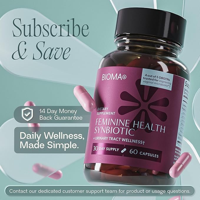 BIOMA Feminine Health Synbiotic - Women's Health Supplement for Healthy Vaginal pH Urinary Tract &amp Digestive Support - with Probiotics Cranberry &amp Tributyrin - 180 Capsules (3 Pack 90-Day S