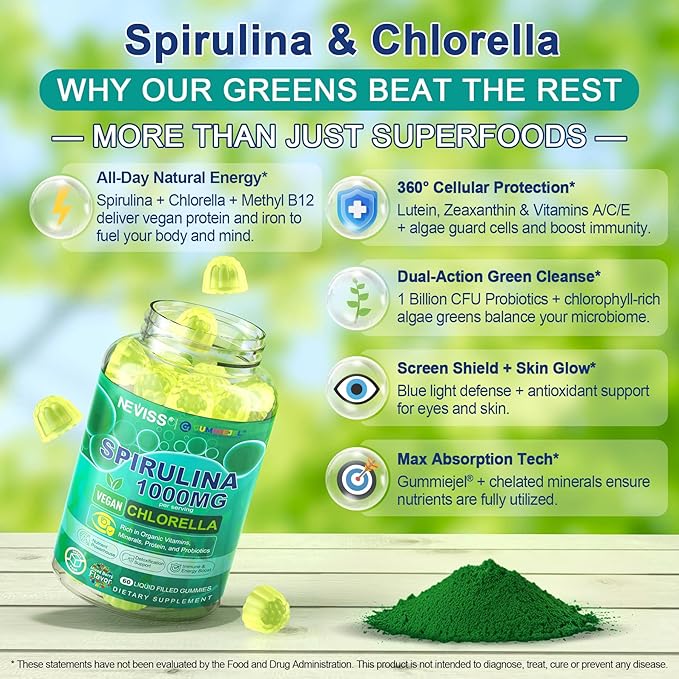 NEVISS Methylated Multivitamin Organic Spirulina &amp Chlorella Gummies 2Pack