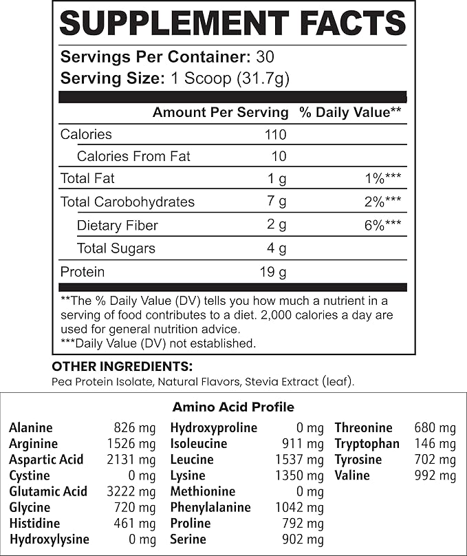 Vegan Pea Protein Isolate Powder Chocolate Only 3 Ingredients 19g of Pea Protein Isolate No Seed Oils No Added Sugar No Sucralose 2.09 lbs