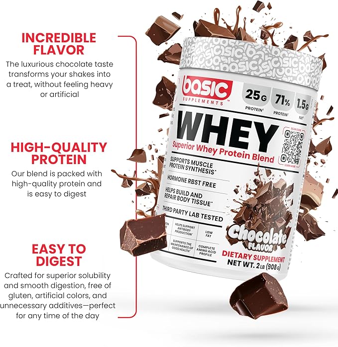 Whey Protein Powder 25g Protein Complete Amino Acid Profile Gluten-Free Low Fat RBST-Free Supports Muscle Recovery &amp Antibody Health