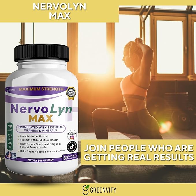 NervoLyn Max Maximum Strength Nerve Support Supplement 60 Capsules with Vitamin B Complex Vegan Gluten Free Non-GMO 30 Day Supply (2)