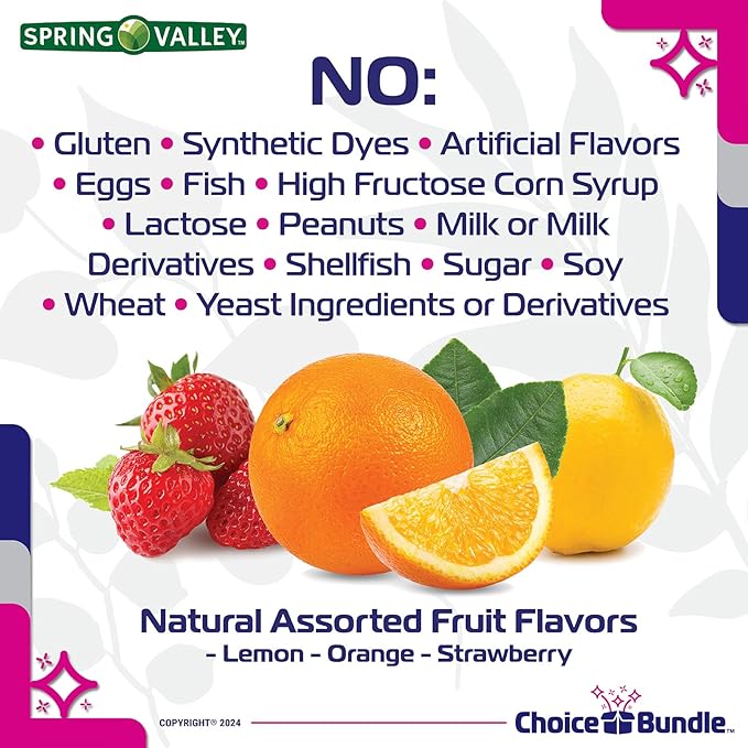 Choice Bundle Spring Valley Zero Sugar Vitamin D 50 mcg Gummies Supports Bone &amp Immune Health 120 Ct 2 pk (240 Total) + Vitamin Guide and Pill Container (4 Items)!