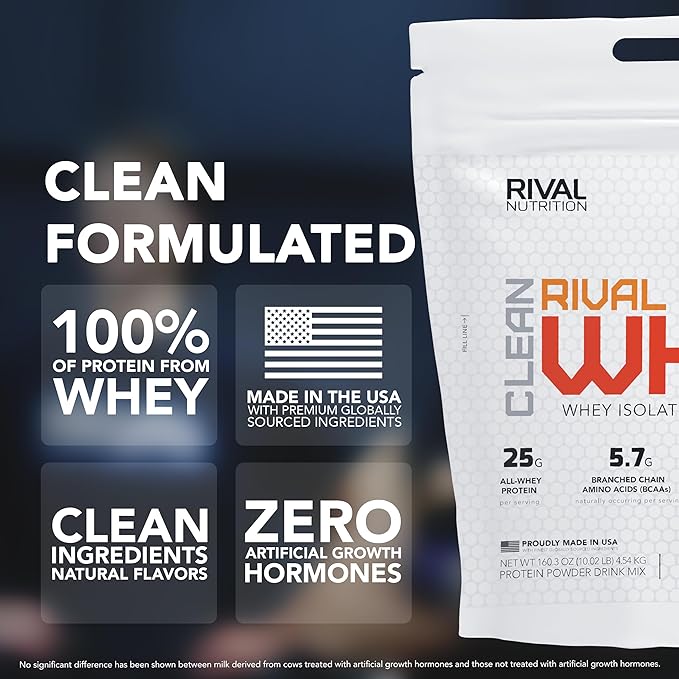 RIVAL NUTRITION Clean Rival Whey – 10LB True Vanilla – 100% Whey Protein Powder Whey Isolate Primary Source | 25g Protein Muscle Gain/Recovery | All Natural No Artificial Ingredients - 142 Servings