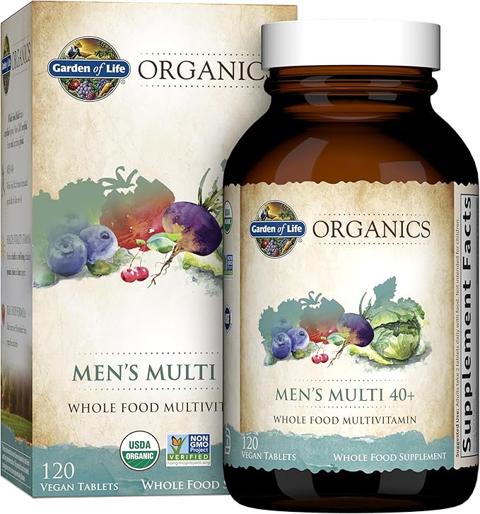 Garden of Life Organics Whole Food Multivitamin for Men 40+ 120 Tablets Vegan Mens Multi for Health &amp Well-Being Certified Organic Whole Food Vitamins &amp Minerals for Men Over 40 Mens Vitamins