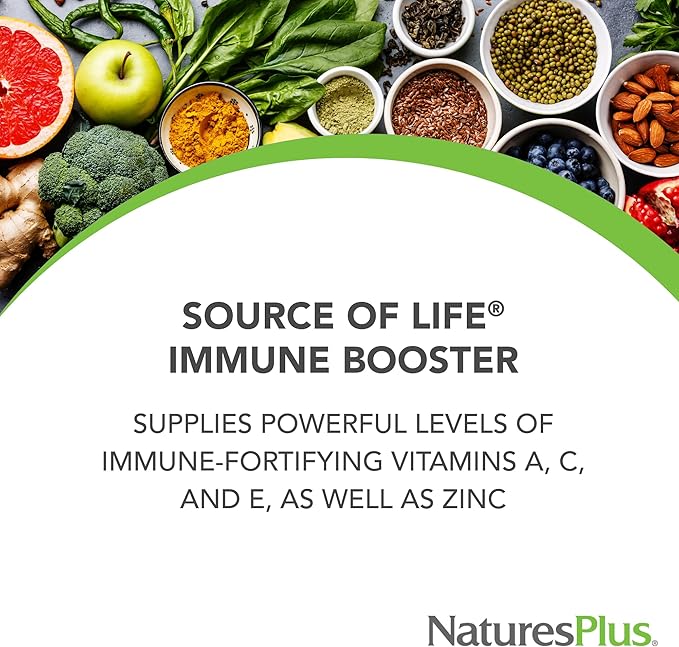 NaturesPlus Source of Life Immune Booster Adult Formula Rapid &amp Extended Release - 90 Vegetarian Tablets - Natural Immunity Booster Supplement - Vitamins A C E &amp Zinc - Gluten-Free - 30 Ser