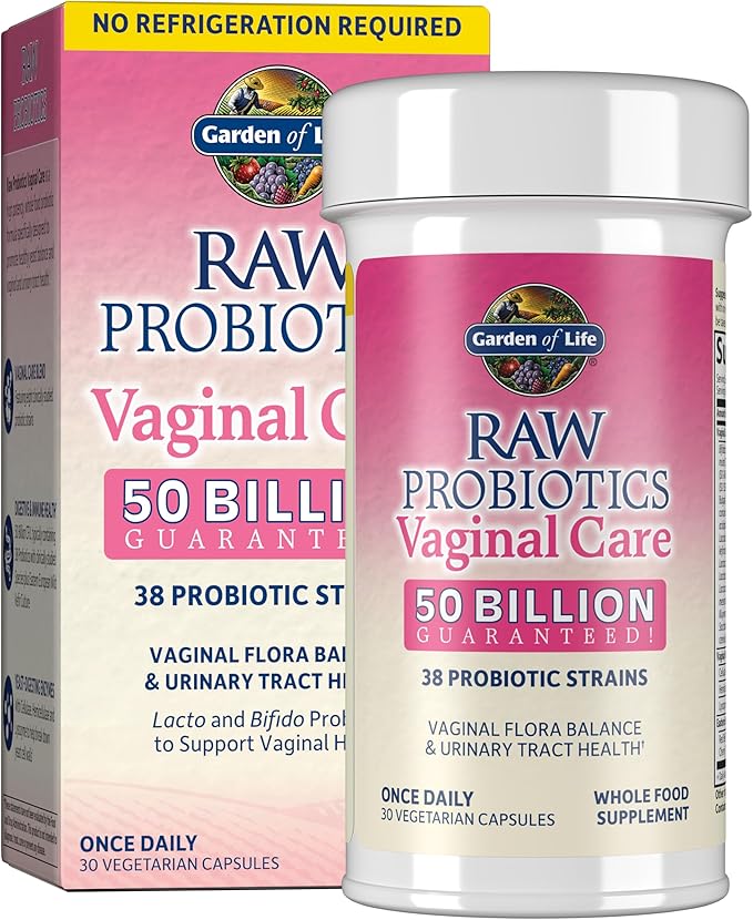 Garden of Life Raw Probiotics Vaginal Care - 50 Billion CFU - 38 Probiotic Strains - Supports Vaginal &amp Urinary Tract Health - Shelf Stable - 30 Vegetarian Capsules