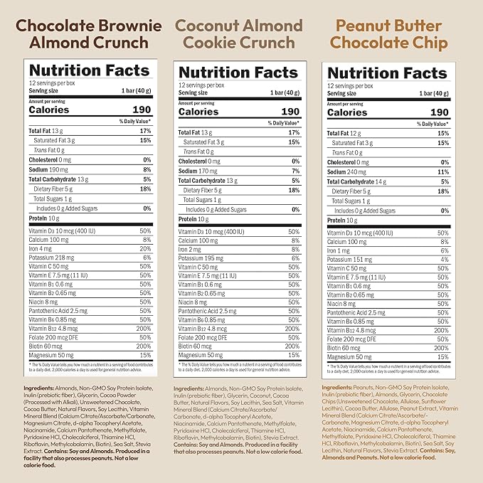 ANDREW LESSMAN Type 2 Secure Complete Meal Replacement Bars (Stevia) – VARIETY(Coconut Almond Cookie Crunch Chocolate Brownie Almond Crunch Peanut Butter Chocolate Chip) – 36 ct box – 10g Protein