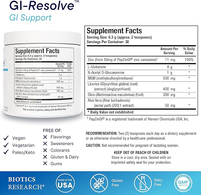 Biotics Research Gastrazyme &amp GI Resolve –Digestive &amp Gut Lining Support – Vitamin U Chlorophyllins Gamma Oryzanol L-Glutamine Zinc Carnosine &amp Botanicals – Gastrointestinal Health- 90