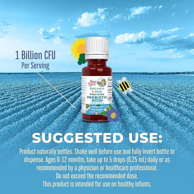 MaryRuth Organics Infant Precision Probiotics Colic &amp Vitamin D3 Drops | USDA Organic Clean Label Project Verified® | Vitamins for Immune Support &amp Overall Wellness | Vegan Non-GMO Gluten F