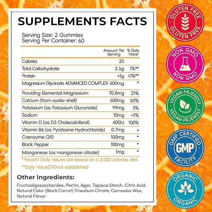 Magnesium Glycinate Gummies High Absorption Magnesium Gummies Calcium Vitamin B6 D3 Sugar Free Chews for Adults &amp Kids Relaxation Stress Relief Night Rest