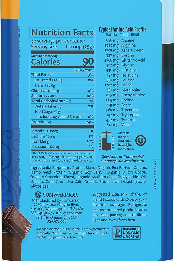 Sunwarrior Chocolate &amp Vanilla Organic Plant Based Protein Powder Set | Bundle &amp Save | Vegan Organic Protein Powder | Non-GMO Soy Dairy Filler &amp Gluten Free (32 Servings Each)