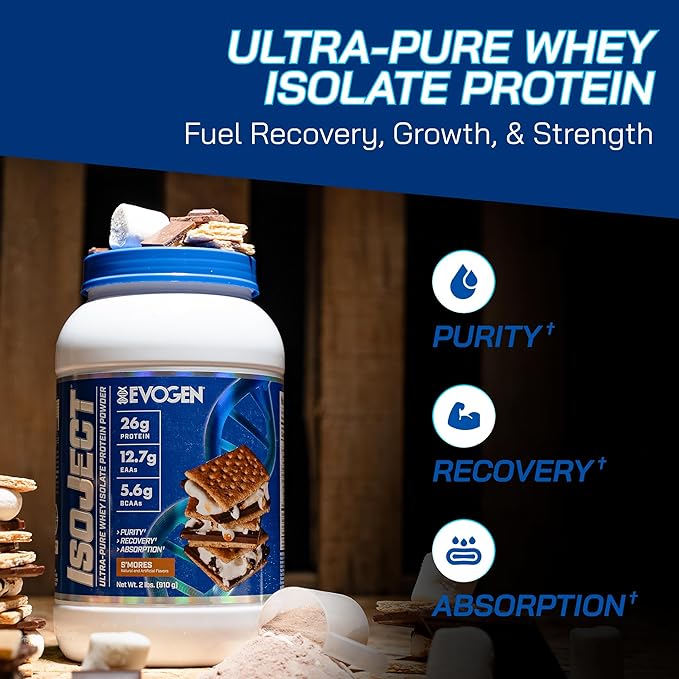 Evogen Isoject - Whey Protein Isolate | Ultra-Pure Whey Protein Powder with Ignitor Enzymes BCAAs and EAAs | Enhanced Absorption &amp Recovery | S'Mores | 25 Servings