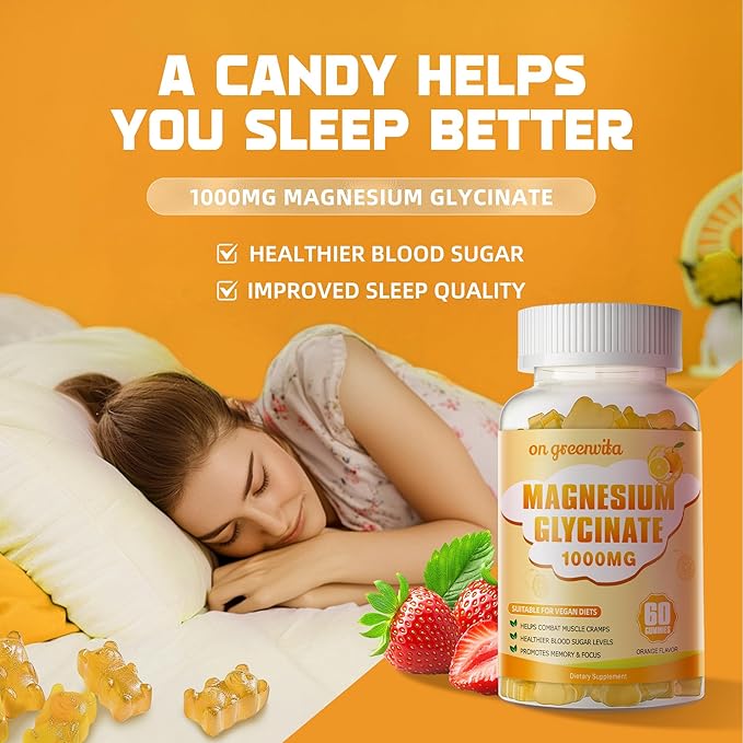 Magnesium Glycinate Gummies 1000mg - Sugar Free Magnesium Potassium Supplement with Vitamin D B6 CoQ10 for Calm Mood &amp Sleep Support - 120 Orange Gummies 2 Pack