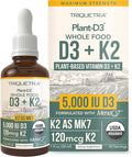 Organic Plant D3 + K2 (5000 iu D3) - All-Trans MK7 from MenaQ7 (120 mcg K2) - 100% Organic &amp Plant-Based Sublingual D3 Drops (Cholecalciferol) 100% Vegan - Supports Immunity Bone(1oz)