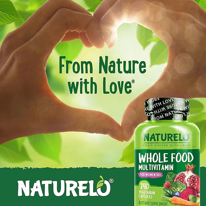 NATURELO Whole Food Multivitamin for Women 50+ (Iron Free) with Vitamins Minerals &amp Organic Extracts - Supplement for Post Menopausal Women Over 50 - No GMO - 240 Vegan Capsules
