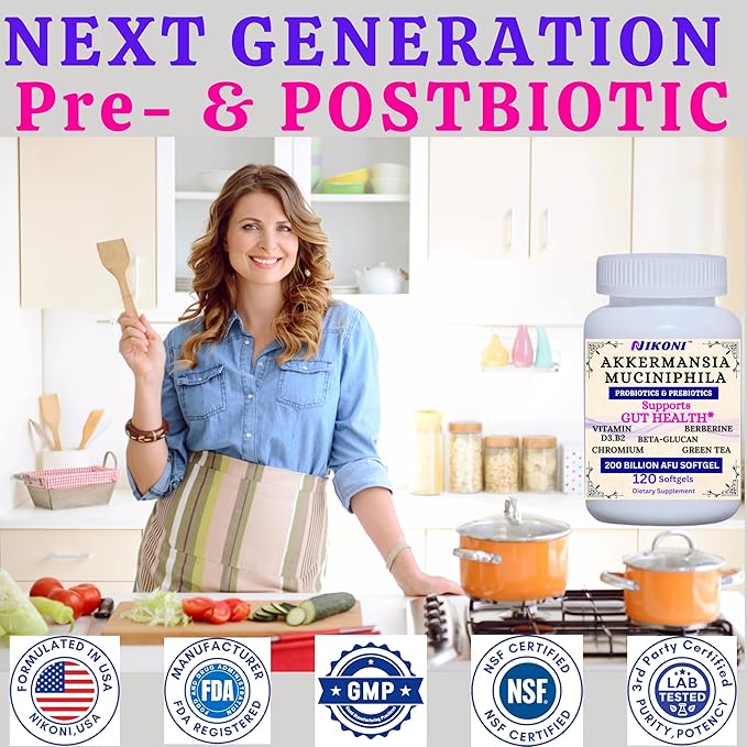 Nikoni Akkermansia Muciniphila GLP-1 Probiotic Supplement for Women &amp Men Gut Health (240 Softgels)