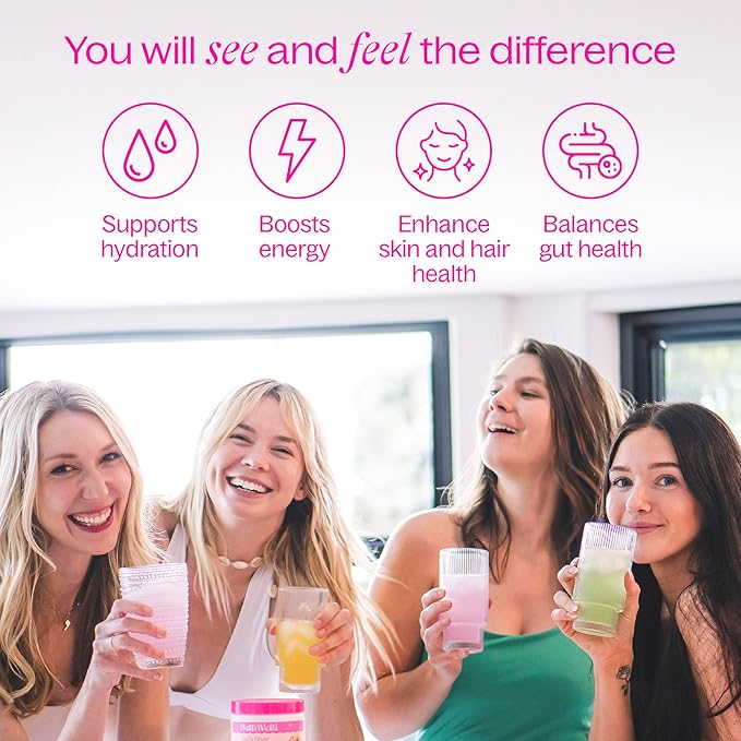 Belli Welli Daily Fiber Supplement Duo - Strawberry Lemonade &amp Cucumber Lime Mint - with Collagen Probiotics &amp Electrolytes - Refreshing Flavors for Balanced Wellness - 32 Total Servings