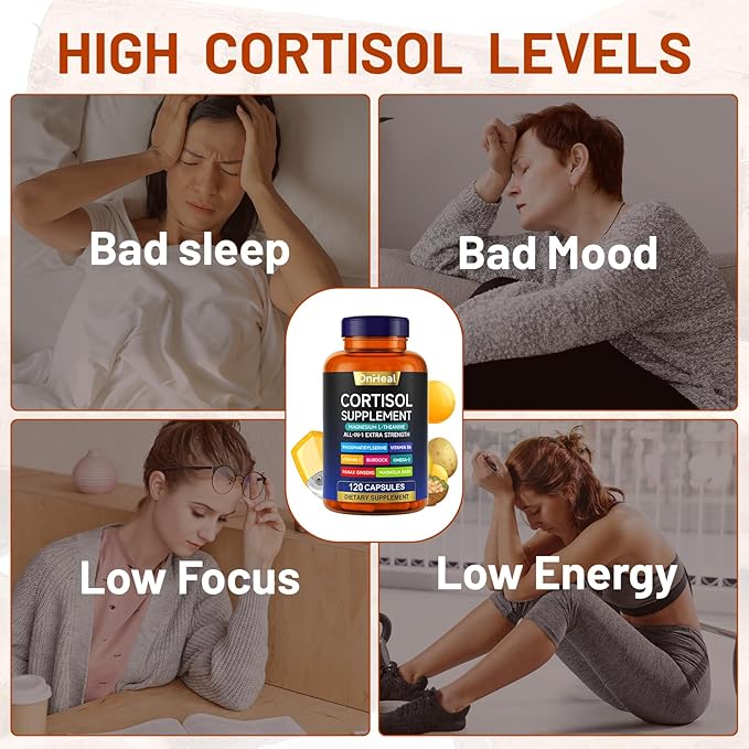 Cortisol Supplement with Aspalathus Linariifolius Magnesium L-Theanine - for Men and Women - Stress Relief Sleep Support Detoxification Reduction &amp Control - 120 Capsules