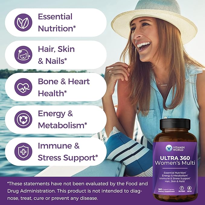Vitamin World Ultra 360 Multivitamin for Women Women's Multivitamin with Herbs &amp Collagen for Hair Skin &amp Nails Supplement with Iron Vitamin A B C D E for Energy &amp Immune Support