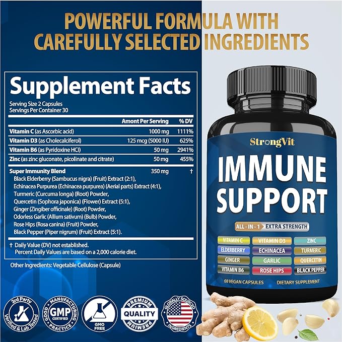 Biotin Supplements &amp Immune Support Complex Bundle (120 Capsules)