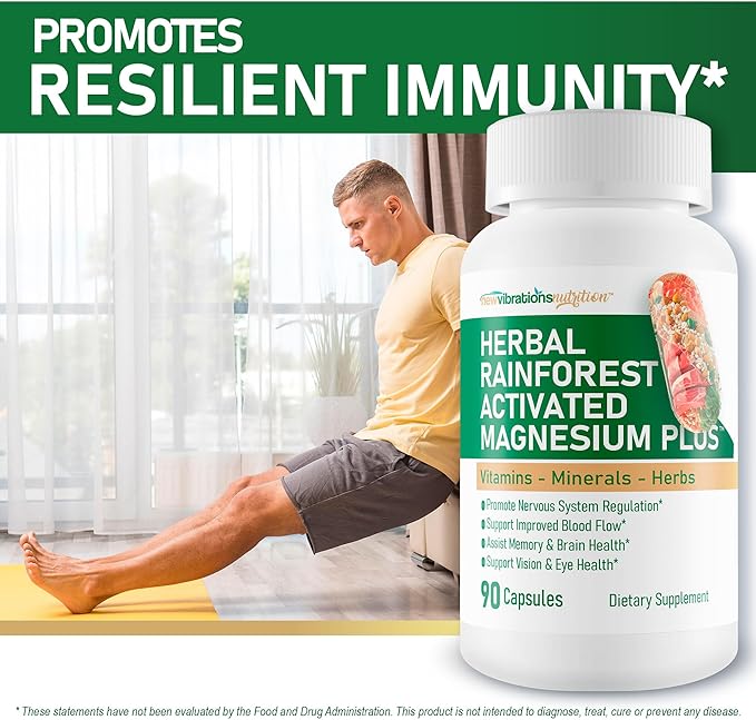 Herbal Rainforest Activated Magnesium Plus - Our Best Magnesium Combo Supplement - with Vitamin D A E K B6 Folate B12 Biotin Iron Copper Cayenne Lions Mane Mushroom Gingko Biloba &amp Mor
