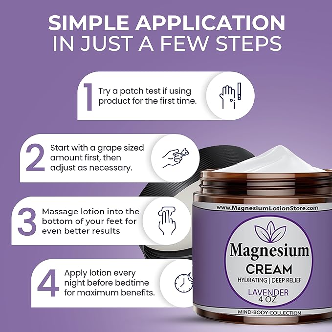 Magnesium Cream for Sleep Kids Muscle Soreness &amp Cramps Relief with Shea Butter Coconut Oil Aloe Vitamin E - Topical Magnesium Cream for Calm &amp Relaxation - Lavender - 4fl oz - USA Made