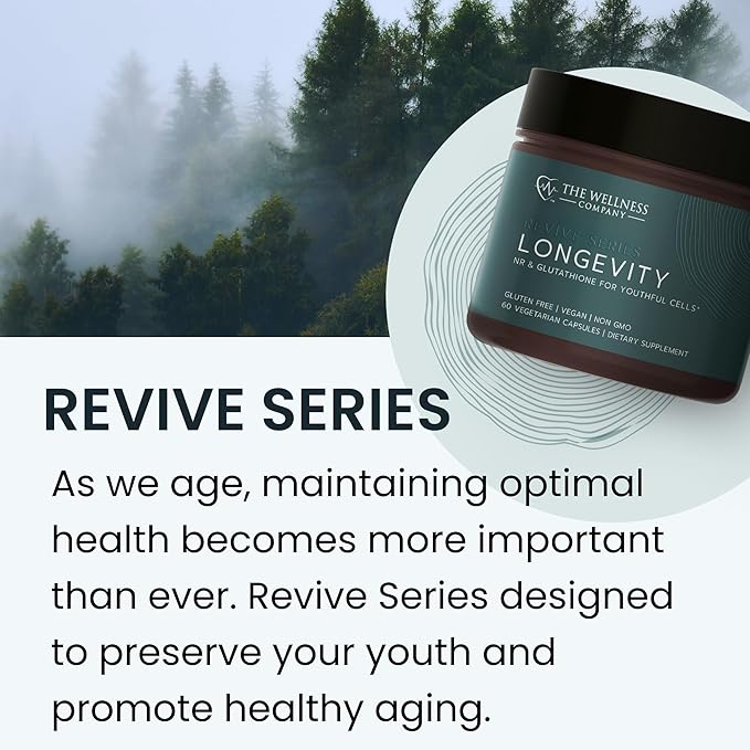 The Wellness Company Longevity – Mitochondria Efficiency DNA Repair Cellular Senescense - NR Lipsomal Glutathione Resveratrol Bifidobacterium 15B CFU | 60ct (1 Month Supply)