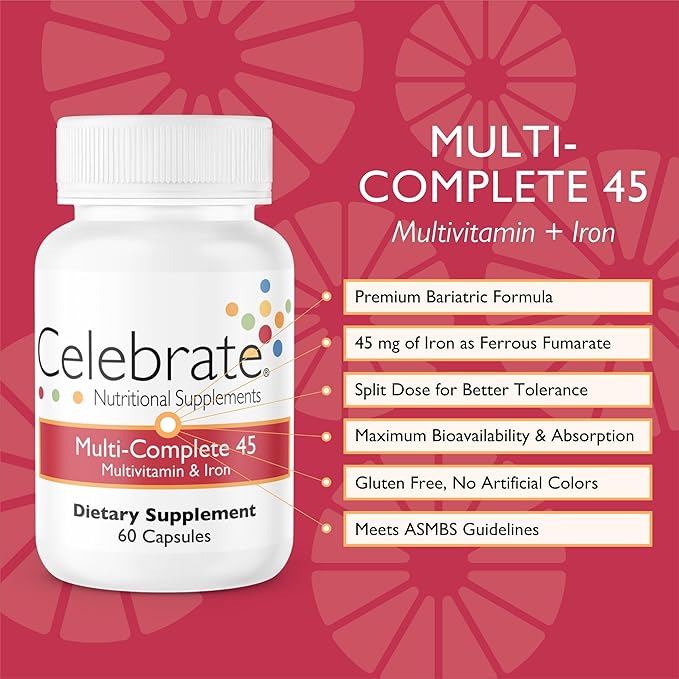 Celebrate Vitamins Bariatric Bundle – Multi-Complete 45mg Iron Multivitamin &amp Balance Probiotic + Prebiotic Capsules Post-Surgery Nutritional &amp Digestive Support for Sleeve Gastrectomy &amp