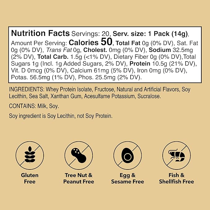 Unjury Whey Protein Powder Individual Stick Packs | Vanilla | 10.5g 100% Whey Isolate Protein Powder | Low Carb and Lactose Free | Gluten Free | Certified Kosher | 20 Servings