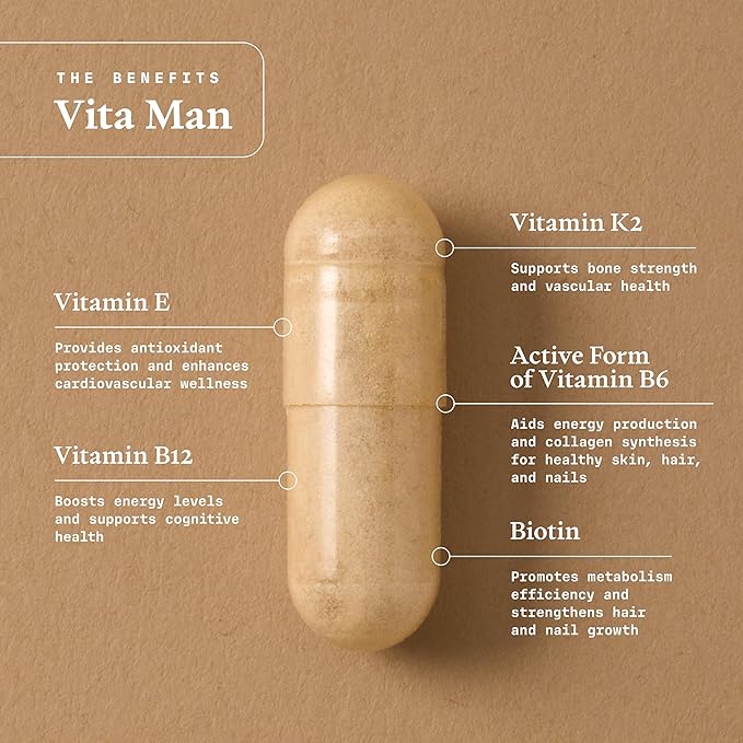 Ultra Life Sport - VITA Man Premium Men's Multivitamin - 30 Capsule Daily Vitamins for Men with Vitamin E K2 MK-7 and B Vitamins for Maximum Absorption - 100% Vegan Organic Non-GMO Gluten Free