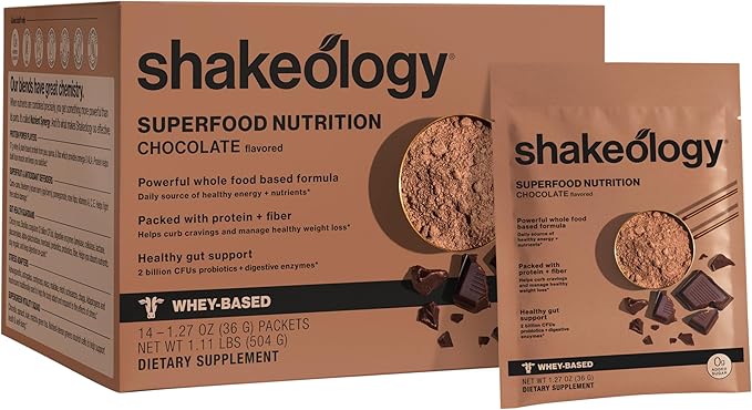 BODi Shakeology 0g Added Sugar Whey-Based Protein Powder – Gluten-Free Superfood Shake with Vitamins &amp Minerals – Helps Support Healthy Weight Loss &amp Gut Health Chocolate 14 Individual Packe