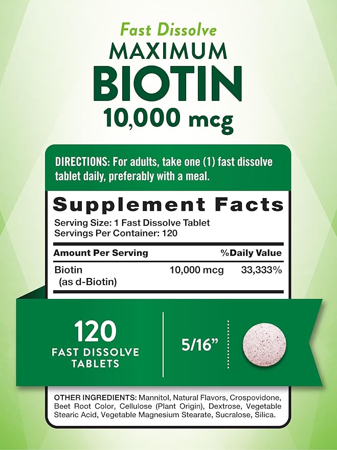 Nature's Truth Biotin 10000 Mcg Supplement for Hair Growth 120 Fast-Dissolve Biotin Supplement Bundled Plastic Measuring Spoon - Vegetarian Non-GMO Berry Flavored [Pack of 3]