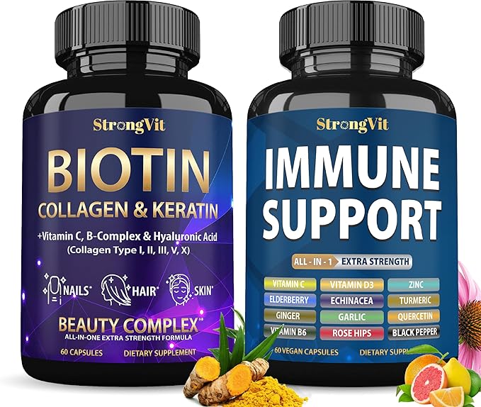Biotin Supplements &amp Immune Support Complex Bundle (120 Capsules)