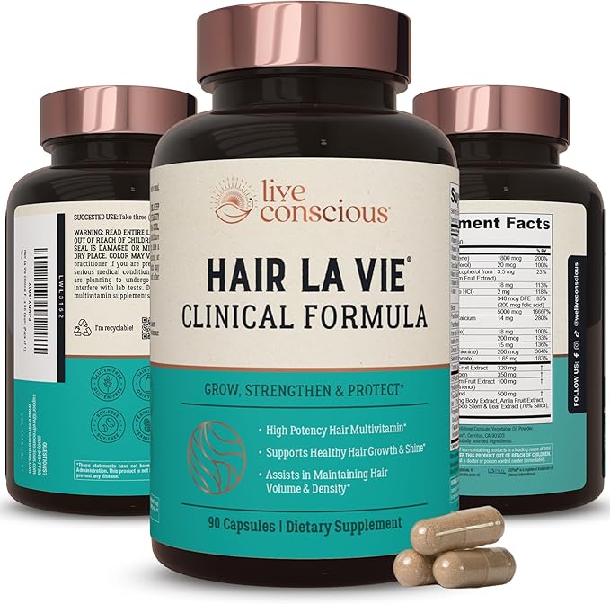 Hair La Vie Live Conscious Clinical Formula Hair Growth Vitamins for Women and Men w/Biotin Collagen &amp Saw Palmetto (Pack of 1)