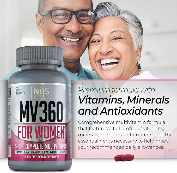 Women's Nutrition MV360 5-in-1 Complete Multivitamin with Essential Vitamins for Energy Digestion Toning Immune Support &amp Women’s Health &amp Beauty 60 Tablets 30 Servings
