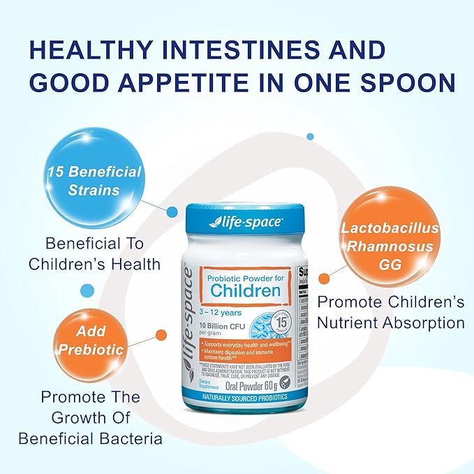 Life-Space Probiotic for Children 3-12 Years10 Billion CFU &amp Multi Strain Improve Appetite for Relieve Picky Boost Digestive Health &amp Immune Support Children's Overall Health 60 Grams