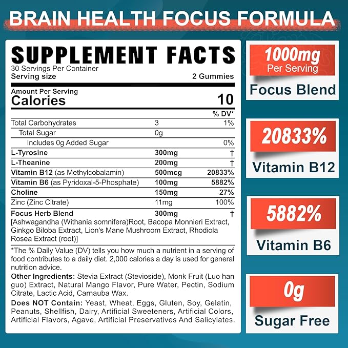 NEVISS Sugar Free L-Tyrosine L-Theanine Gummies 120 Counts + Sugar Free D3 5000IU K2 Gummies 120 Counts
