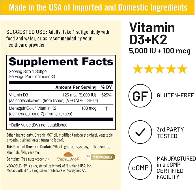 NatureWise Vegan Vitamin D3 5000IU + K2 with Organic Coconut MCT Oil - USA Manufactured - 30 Softgels[30-Day Supply] Magnesium Glycinate 625 mg - Vegan - 30 Capsules[30-Day Supply]