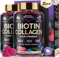 Biotin Gummies with Collagen - Hair Growth Support Skin &amp Nail Strength - for Women &amp Men - Biotin 10000mcg | Keratin | Hyaluronic Acid | B-Complex | Saw Palmetto - Sugar-Free Mixed Berry P