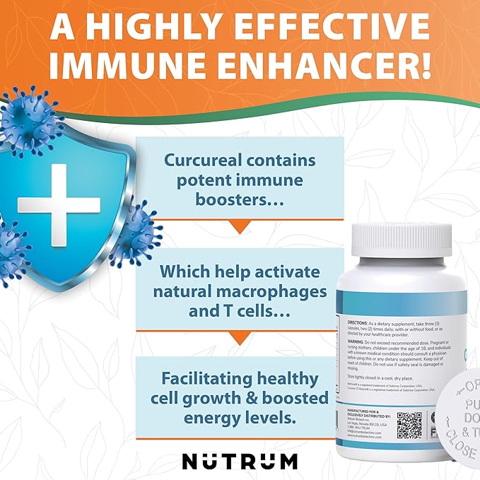 Advanced Immune Support Supplements with Curcumin by Nutrum Vegan Formula for Cellular Health Promotes Regeneration of Damaged Cells with Fucoidan Immunity Boost with Herbal Extracts 90 Capsules