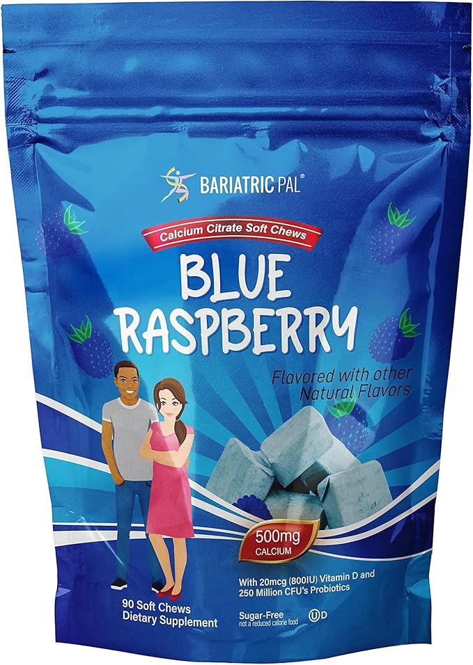 BariatricPal 90-Day Bariatric Vitamin Bundle (Multivitamin ONE 1 per Day! Capsule with 18mg Iron and Calcium Citrate Soft Chews 500mg with Probiotics - Blue Raspberry)
