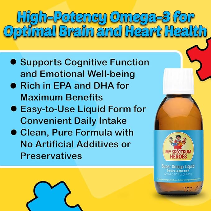 My Spectrum Heroes Fish Oil Supplement for Children - Omega 3 for Neural Assistance Inflammation &amp Immune Aid - EPA &amp DHA for Brain &amp Eye Health - Kids &amp Adult Liquid Supplement - 5.0